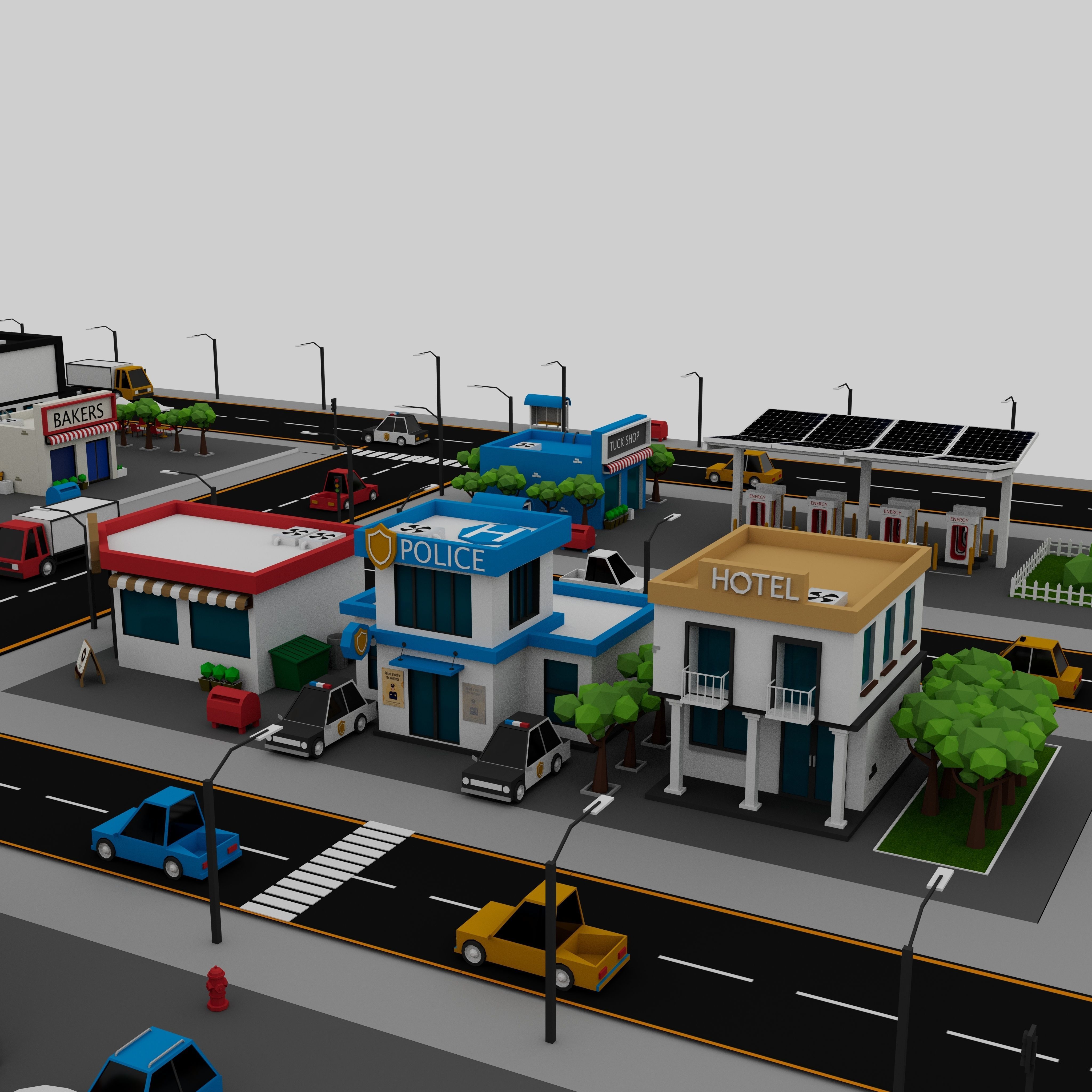 360 Low Poly Cartoon City Models Low-poly 3D model_12