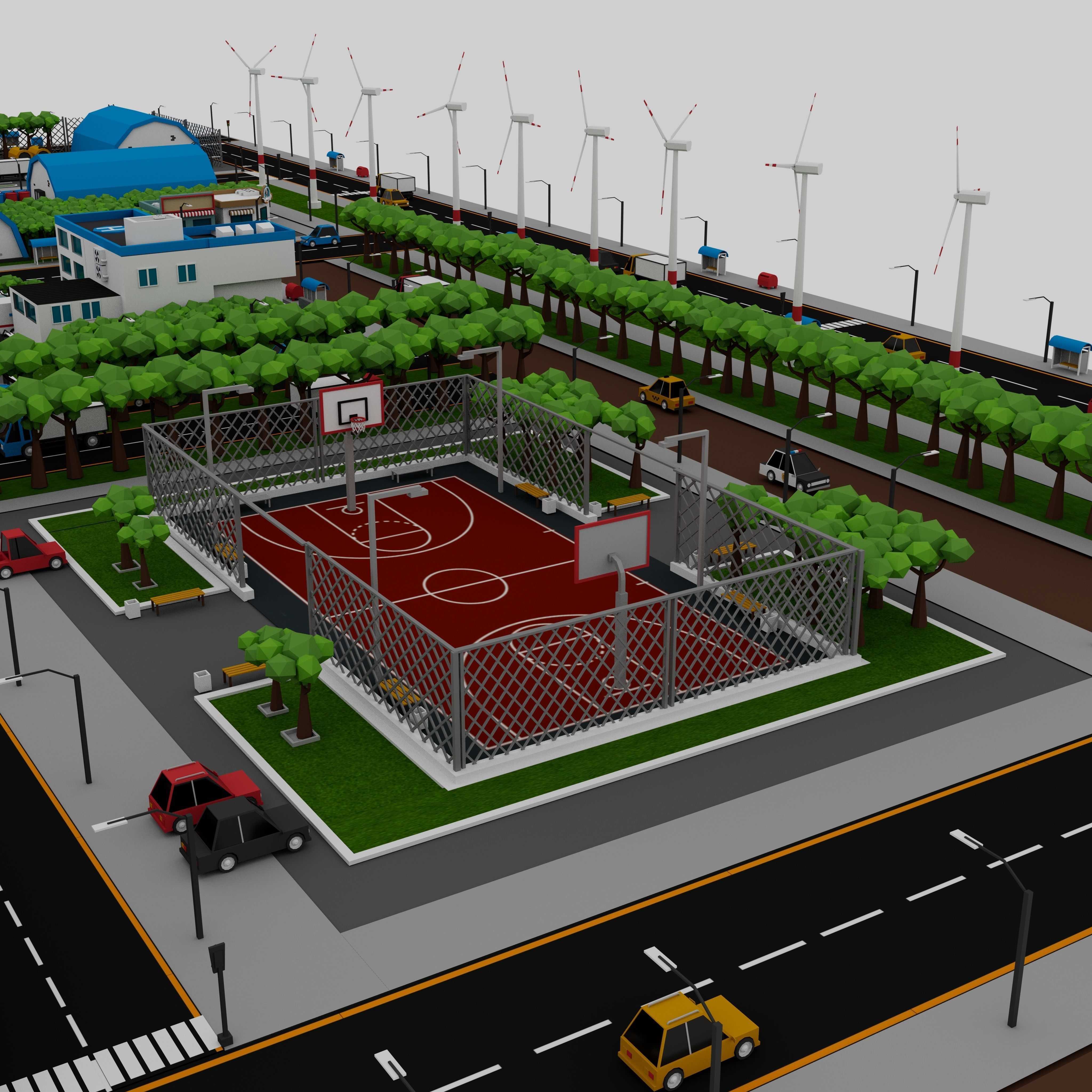 360 Low Poly Cartoon City Models Low-poly 3D model_5