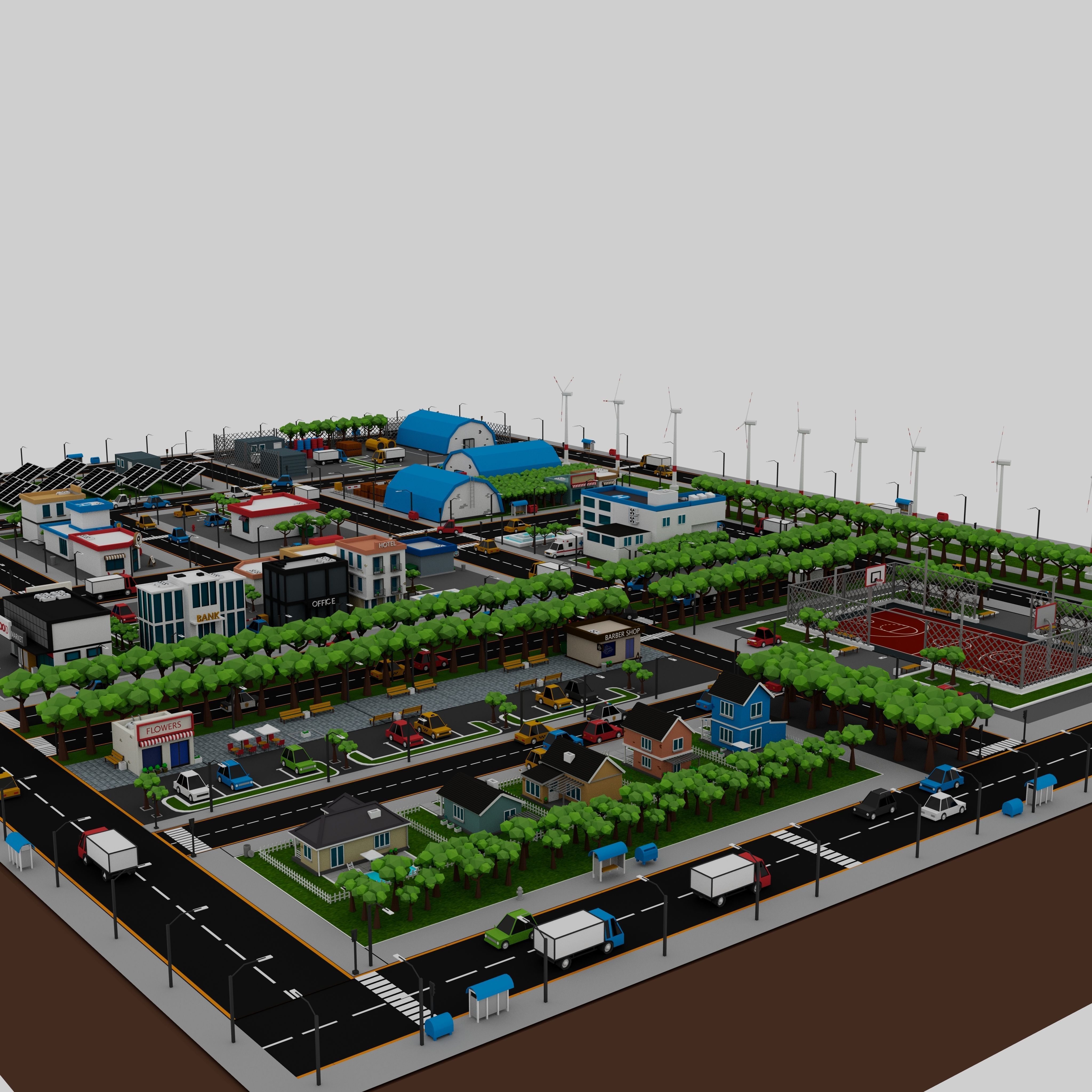 360 Low Poly Cartoon City Models Low-poly 3D model_8