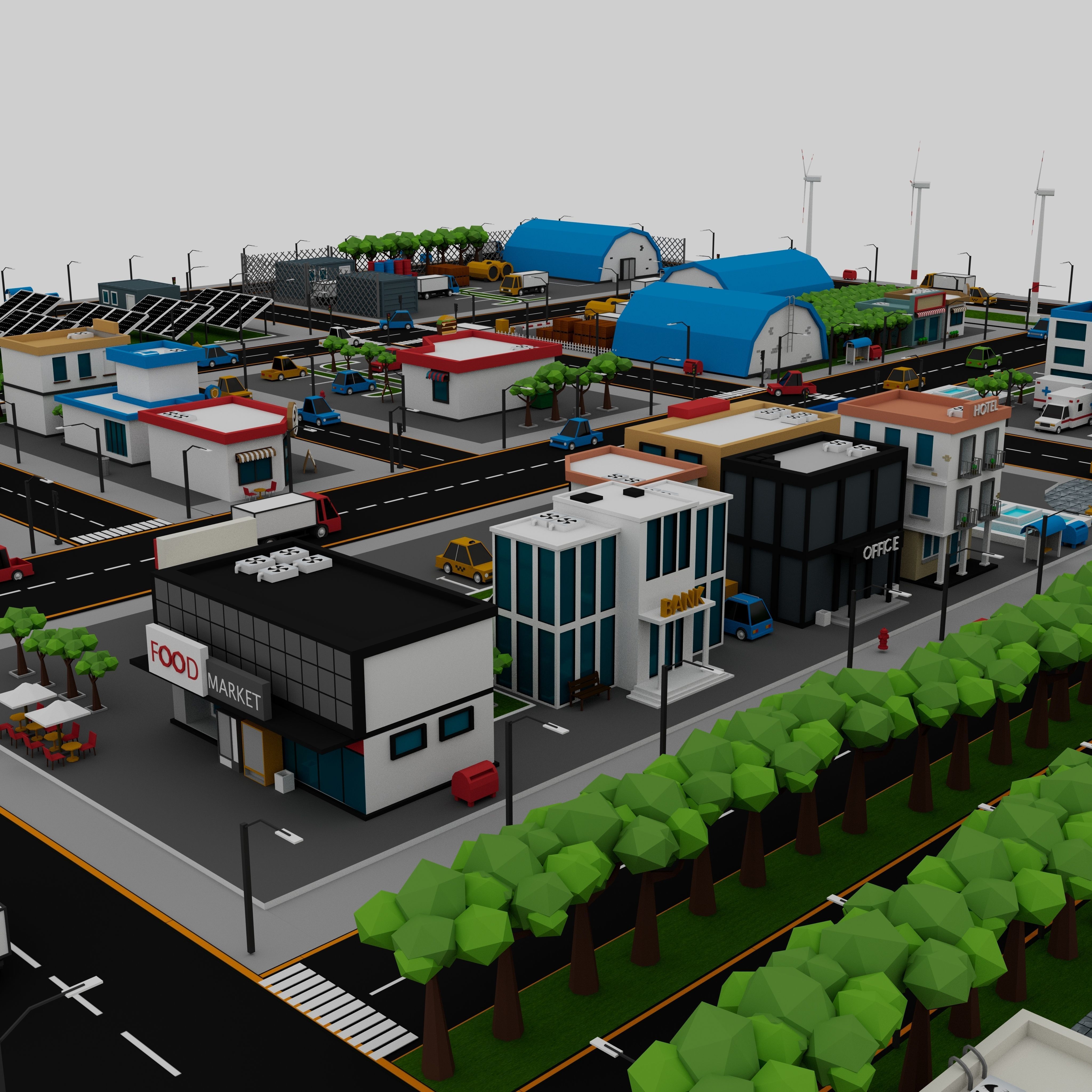360 Low Poly Cartoon City Models Low-poly 3D model_6