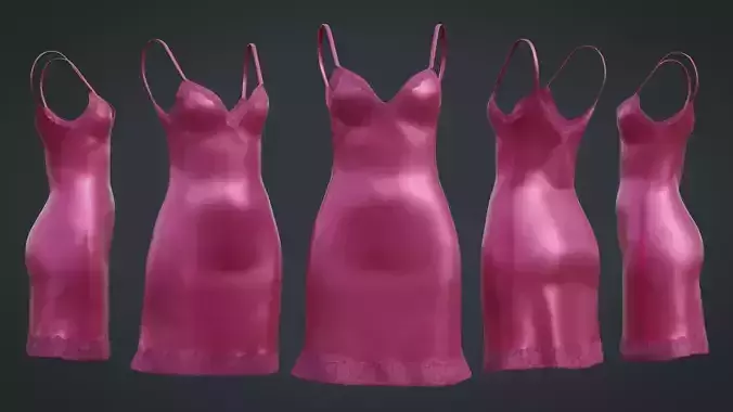 Pink Slip Singlet Dress - Silk Satin Nightgown Low-poly 3D model