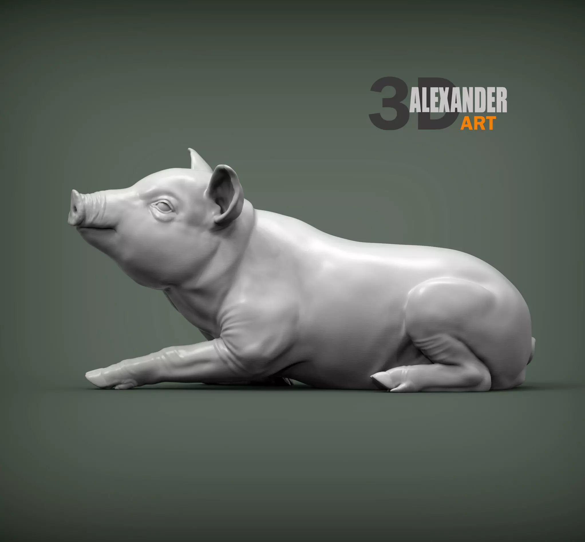 baby pig lies 3D print model