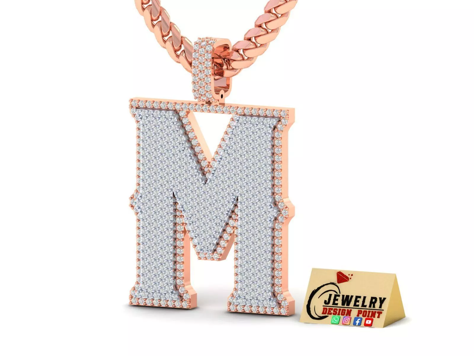 Custom Initial M Letter Diamond Pendant A to Z Alphabet Necklace 3D print model