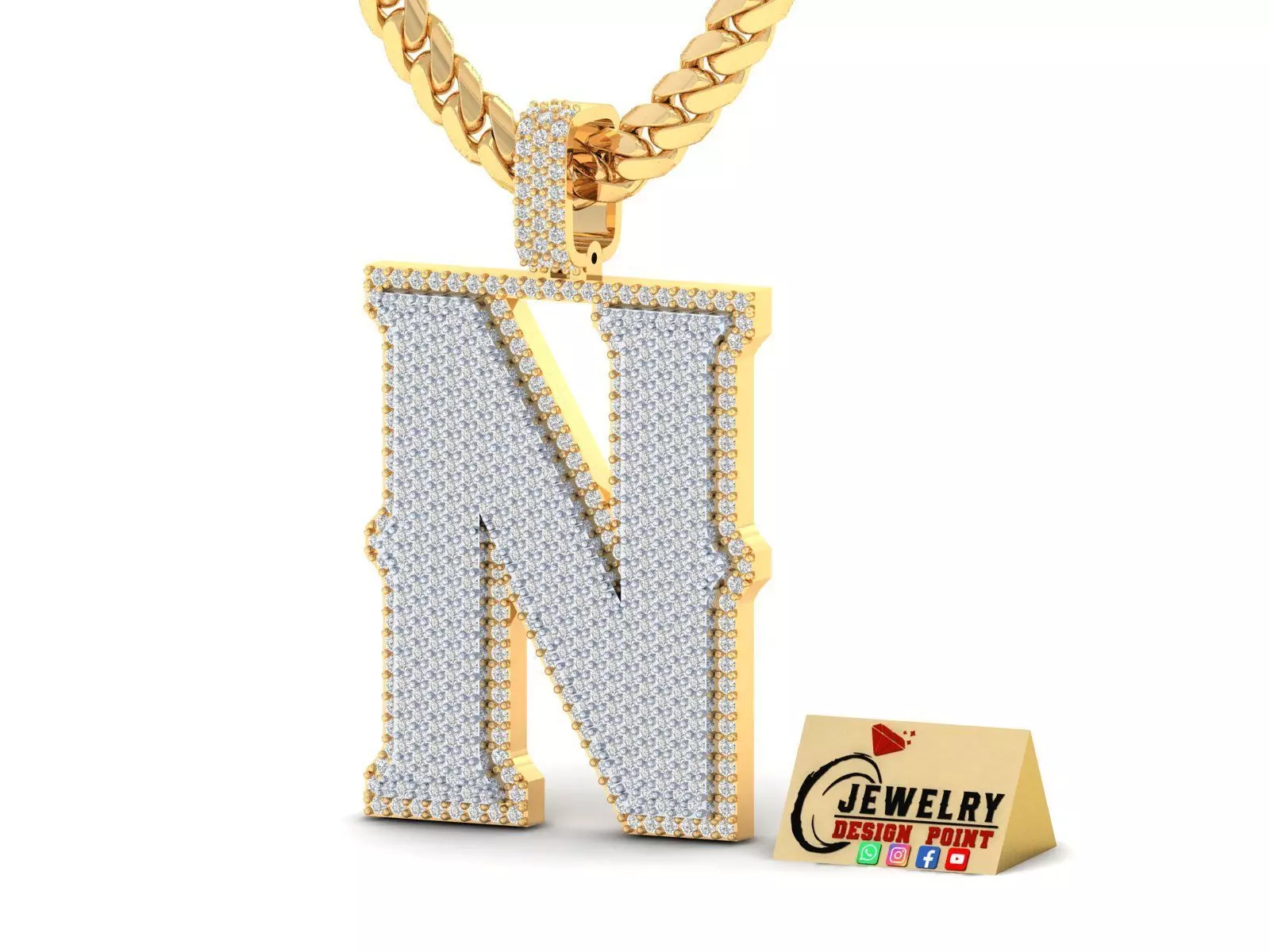 Custom Initial N Letter Diamond Pendant A to Z Alphabet Necklace 3D print model