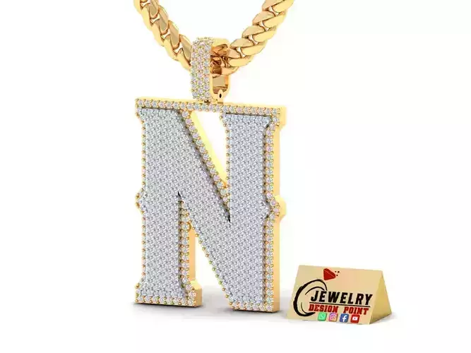 Custom Initial N Letter Diamond Pendant A to Z Alphabet Necklace 3D print model