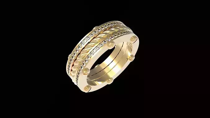  Paved Ring with Screws and Twisted Patterns