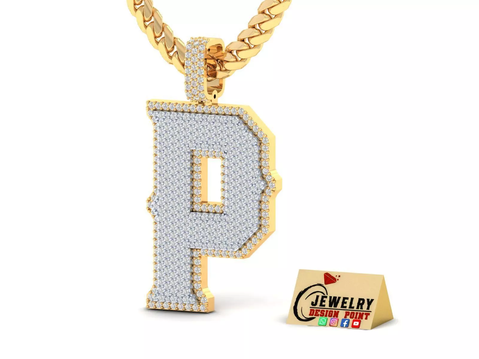 Custom Initial P Letter Diamond Pendant A to Z Alphabet Necklace 3D print model