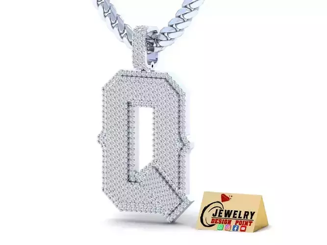 Custom Initial Q Letter Diamond Pendant A to Z Alphabet Necklace 3D print model