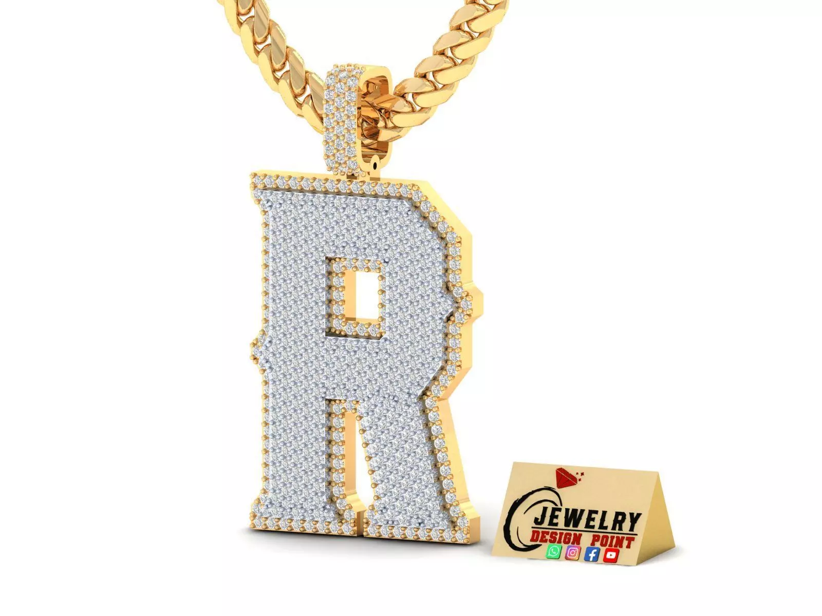 Custom Initial R Letter Diamond Pendant A to Z Alphabet Necklace 3D print model