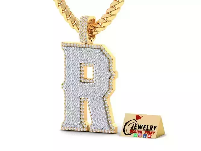 Custom Initial R Letter Diamond Pendant A to Z Alphabet Necklace 3D print model