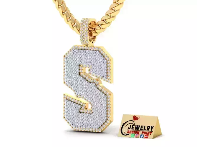Custom Initial S Letter Diamond Pendant A to Z Alphabet Necklace 3D print model