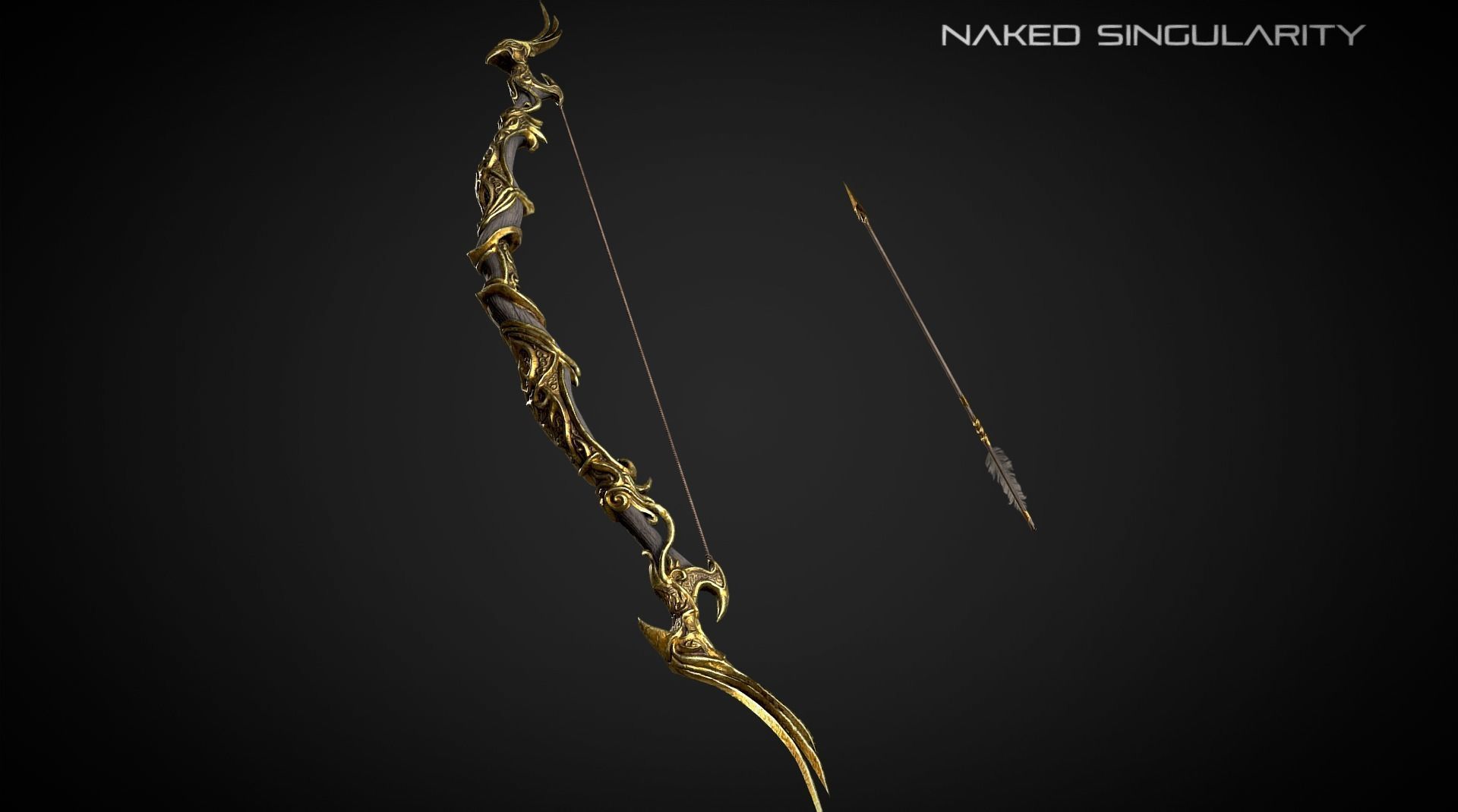 Golden Phoenix Bow Low-poly 3D model_2