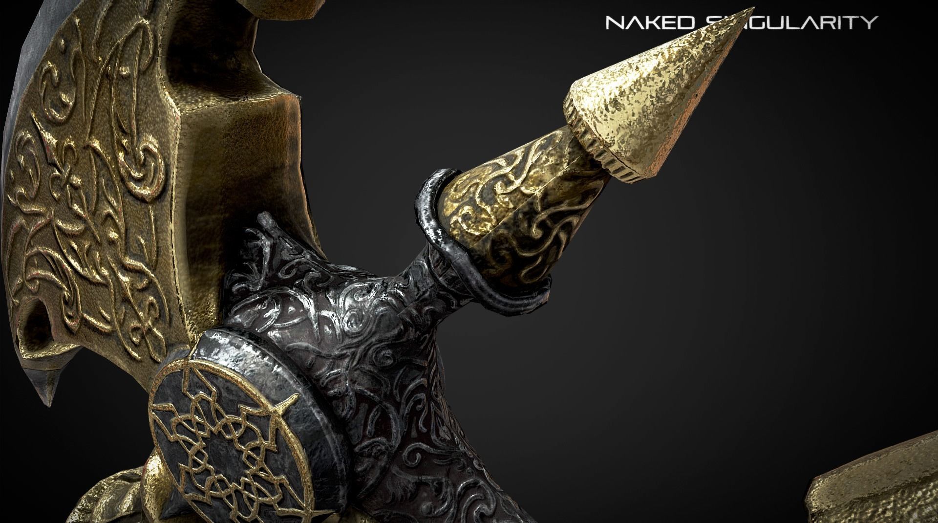 Golden double axe Low-poly 3D model_3