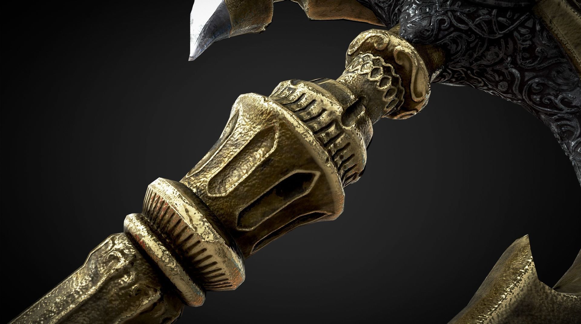 Golden double axe Low-poly 3D model_2
