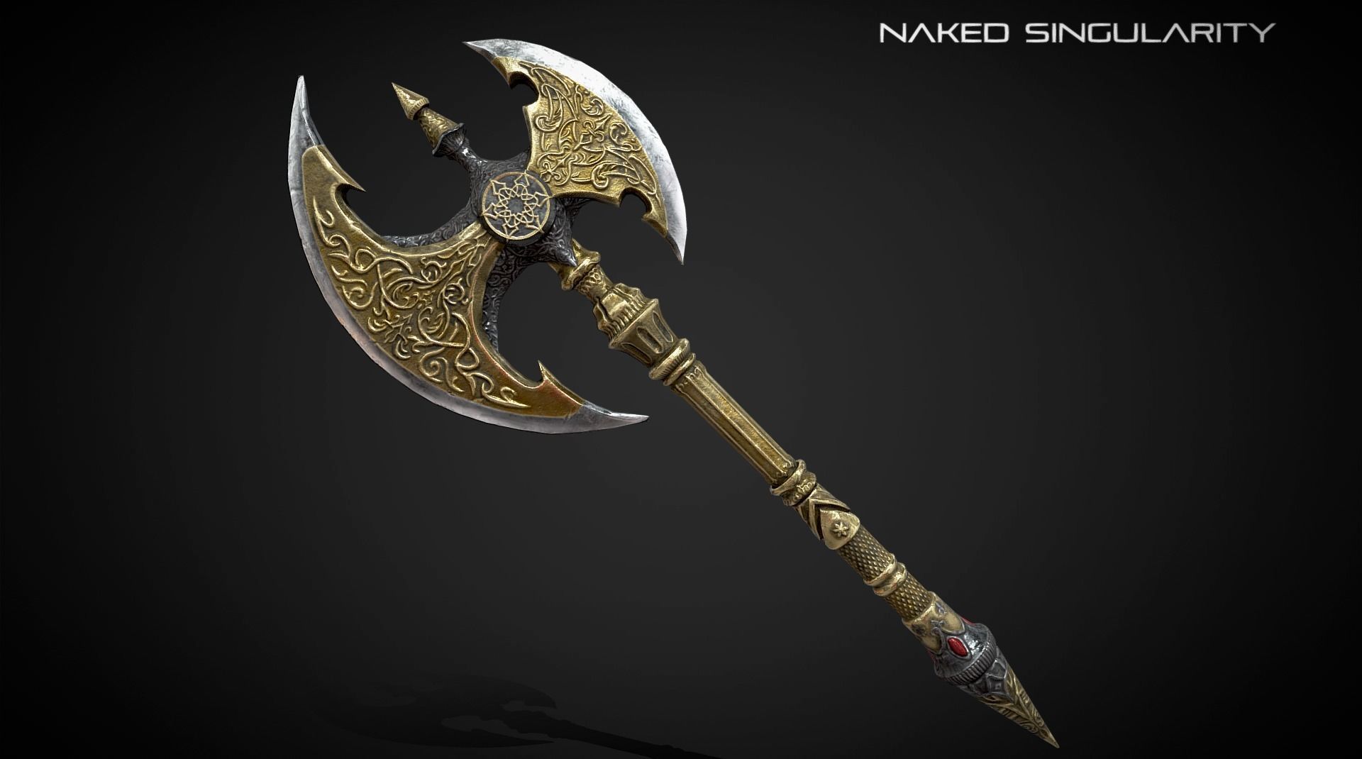 Golden double axe Low-poly 3D model_5