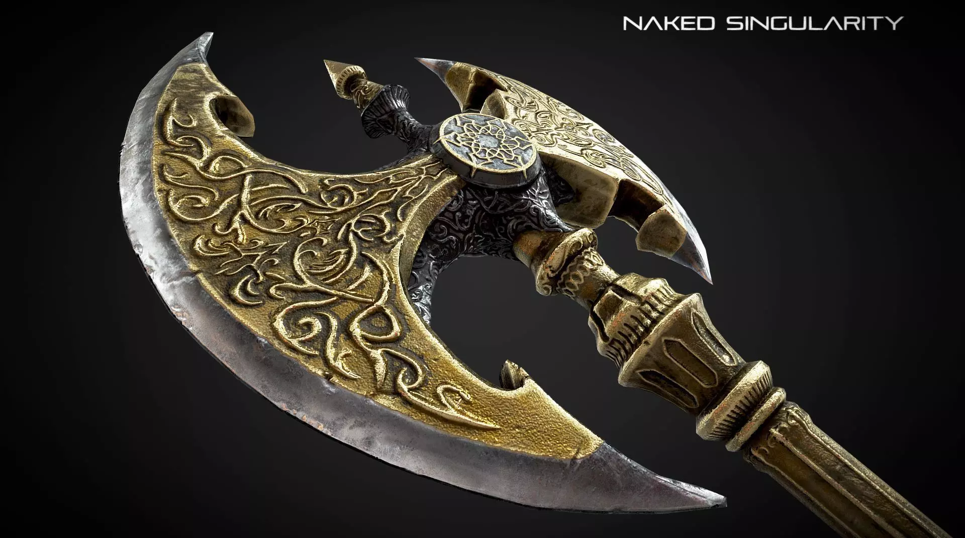 Golden double axe Low-poly 3D model_0