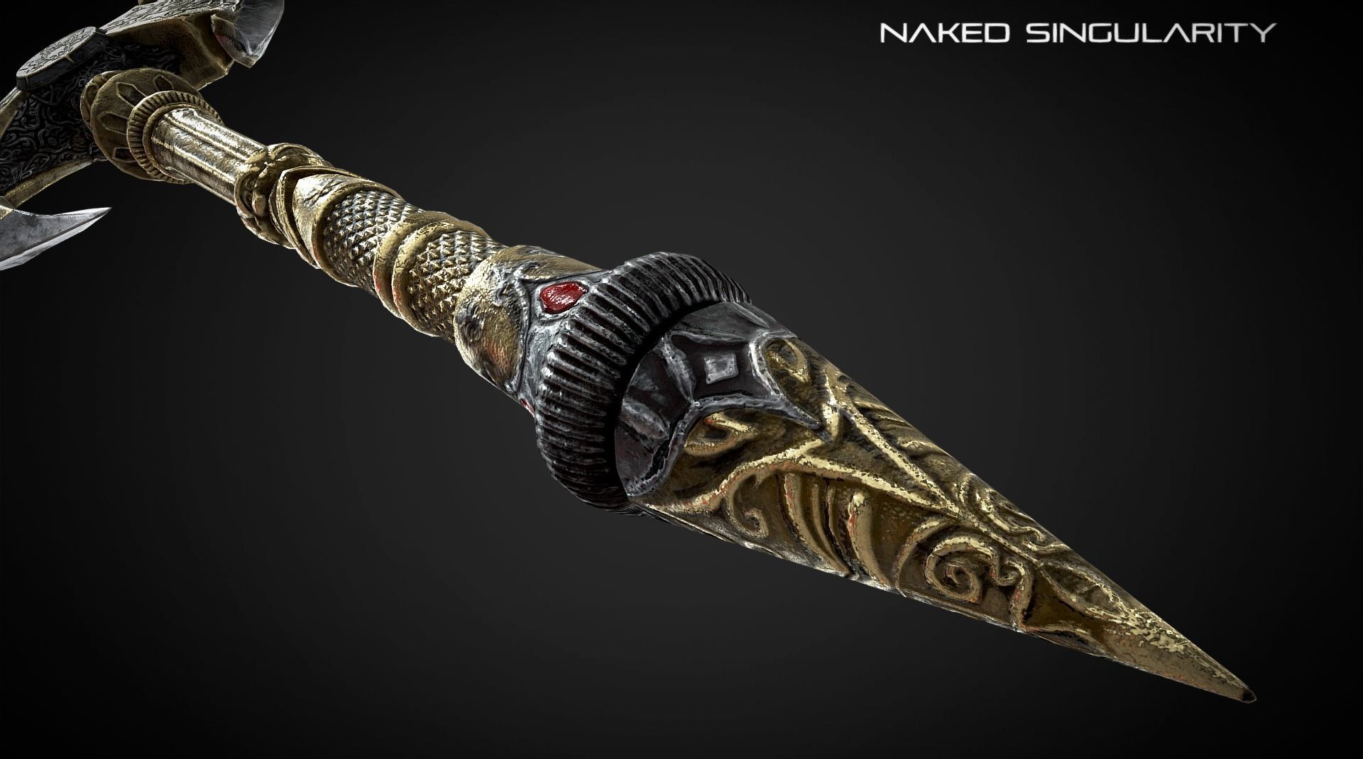 Golden double axe Low-poly 3D model_1