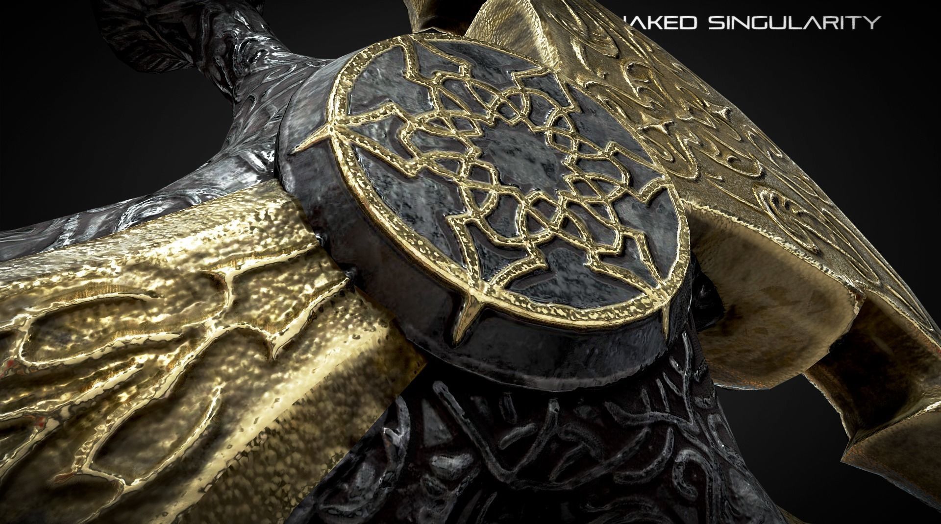 Golden double axe Low-poly 3D model_4