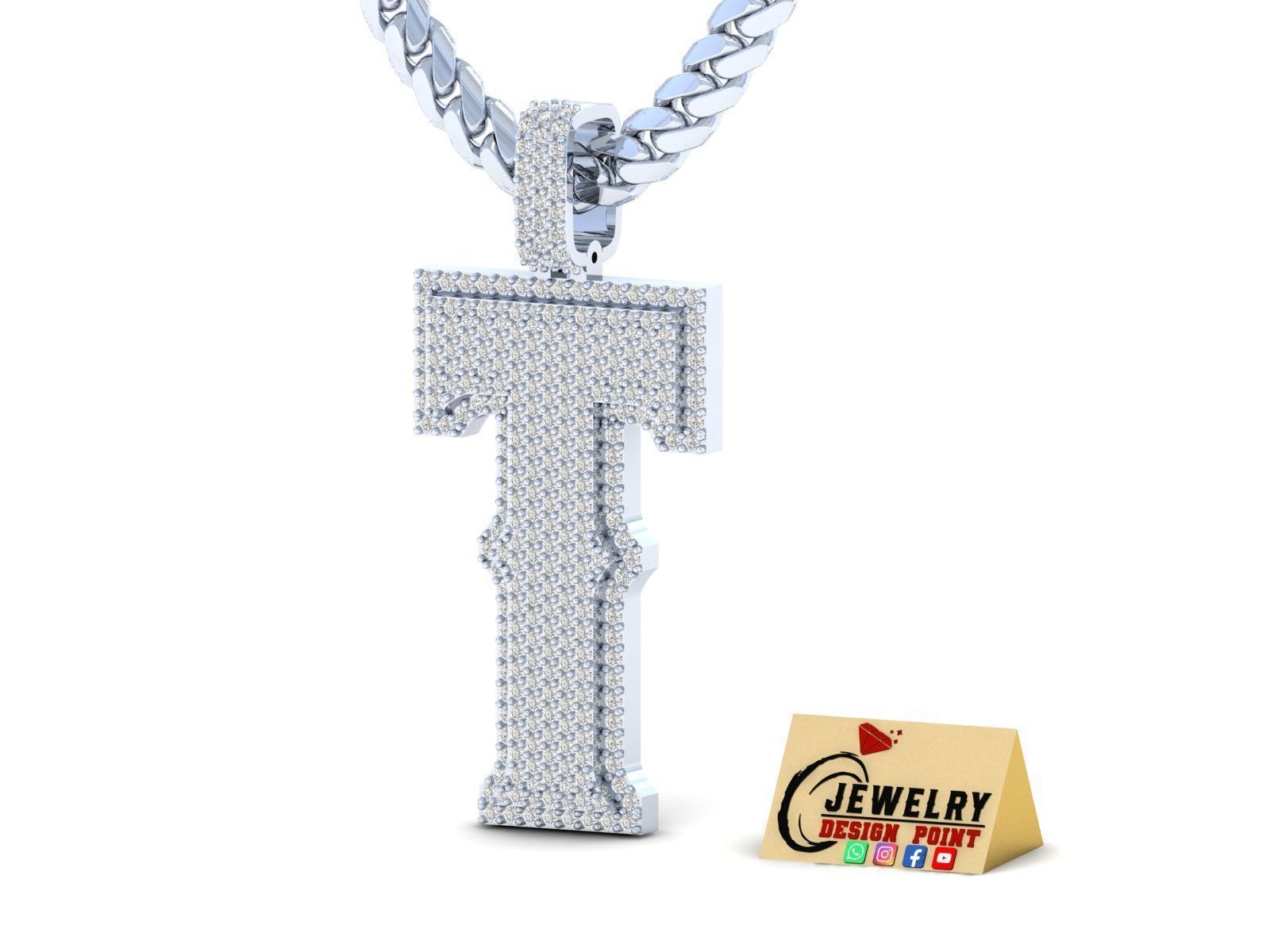 Custom Initial T Letter Diamond Pendant A to Z Alphabet Necklace 3D print model_2