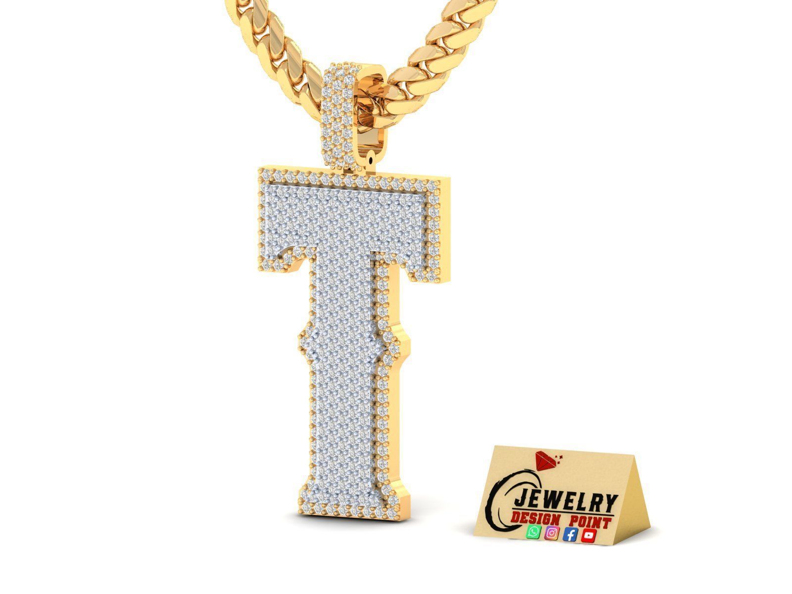 Custom Initial T Letter Diamond Pendant A to Z Alphabet Necklace 3D print model_3