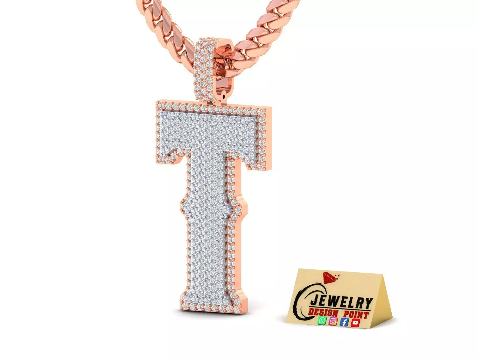 Custom Initial T Letter Diamond Pendant A to Z Alphabet Necklace 3D print model_0