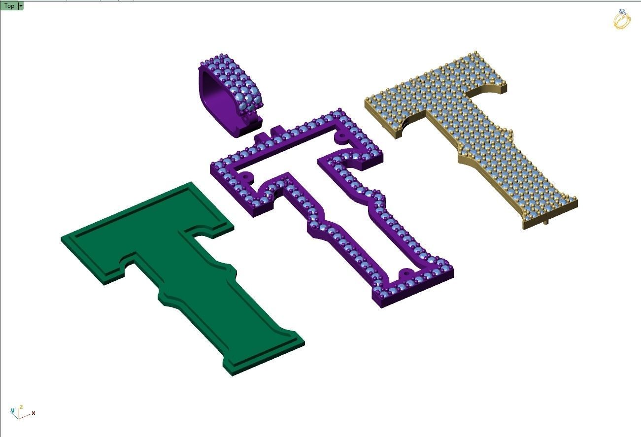 Custom Initial T Letter Diamond Pendant A to Z Alphabet Necklace 3D print model_9