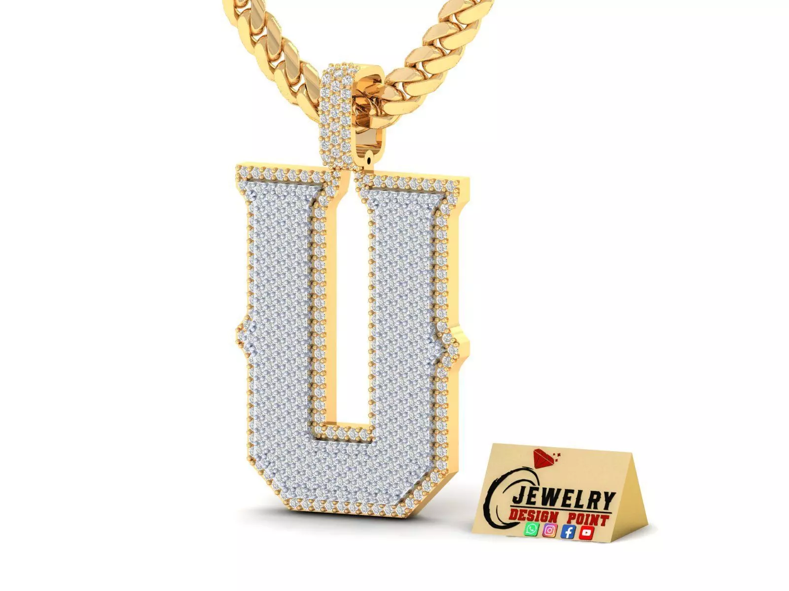 Custom Initial U Letter Diamond Pendant A to Z Alphabet Necklace 3D print model