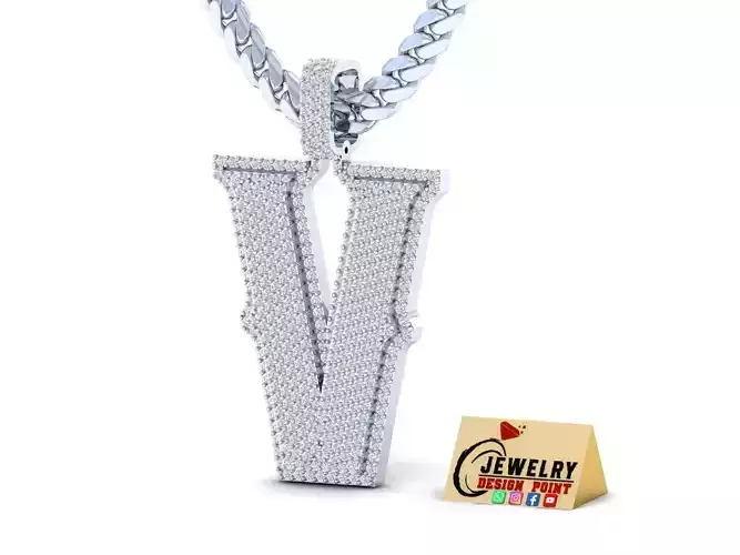 Custom Initial V Letter Diamond Pendant A to Z Alphabet Necklace 3D print model