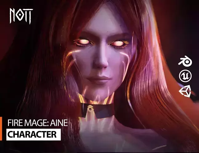 Game Ready 3D Character - Fire Mage AINE Low-poly 3D model
