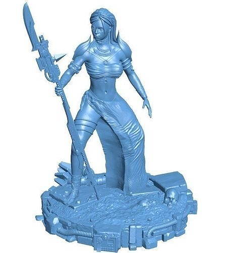 Female spaceship warrior Low-poly 3D model