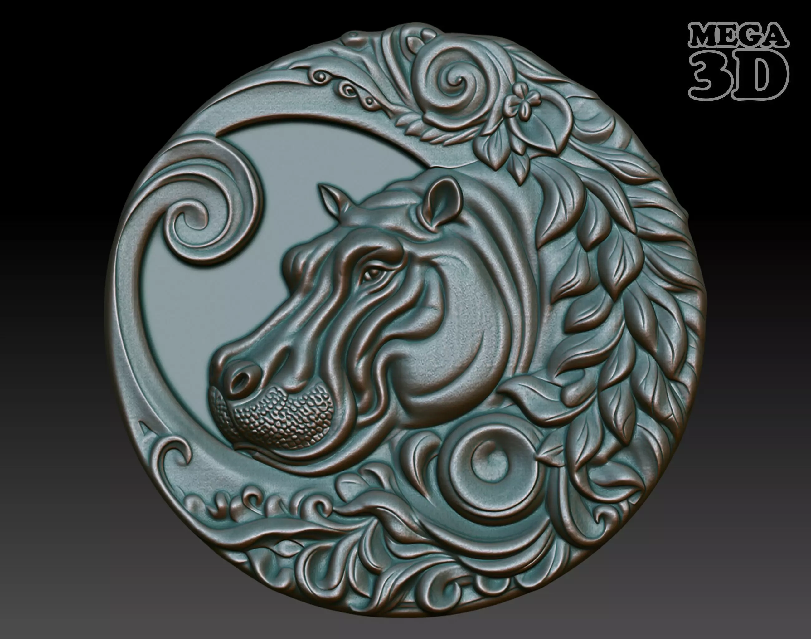 Hippopotamus Basrelief 240531 3D print model_0