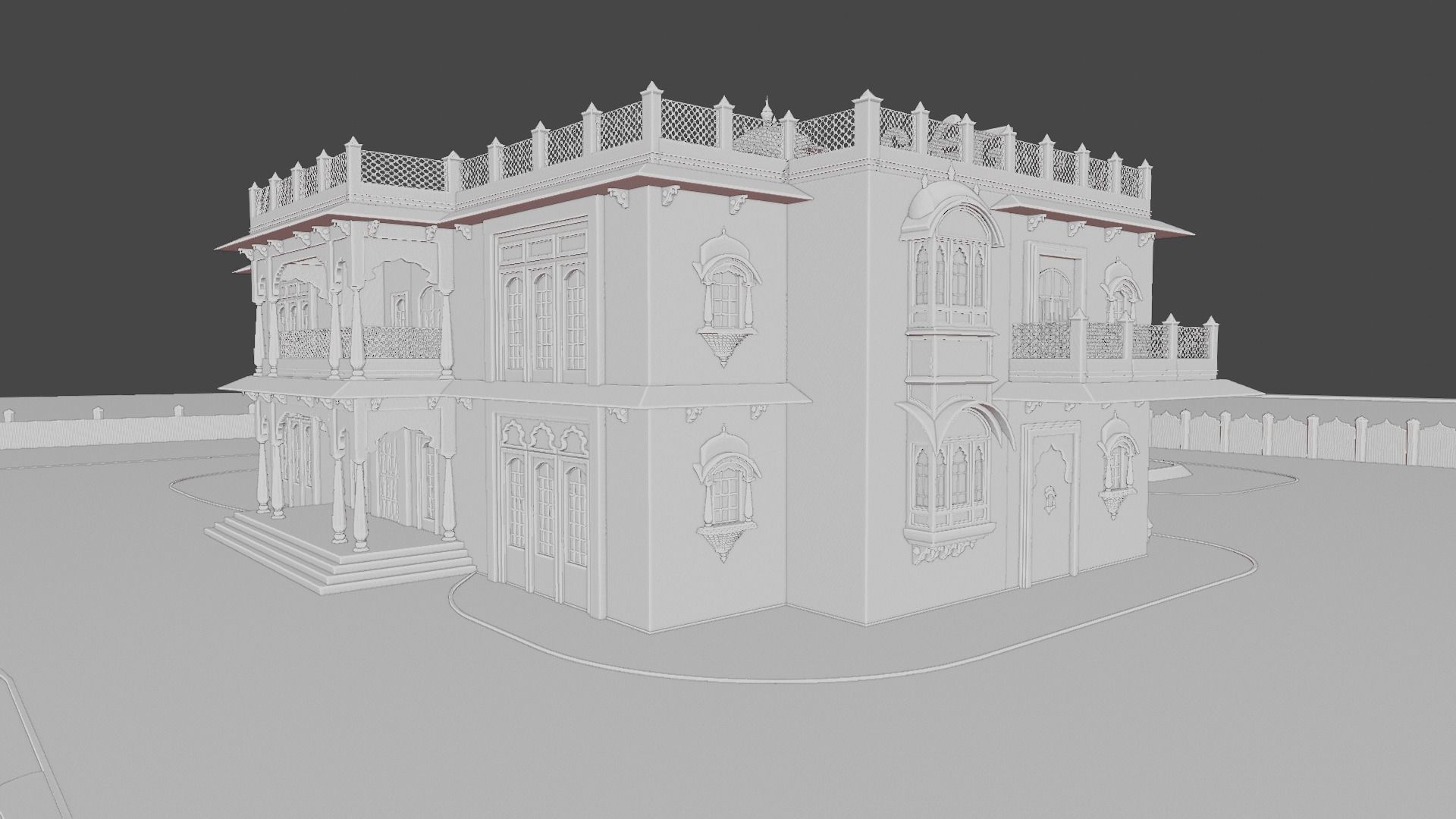 Indian Haweli Exterior Architecture 3D model_11