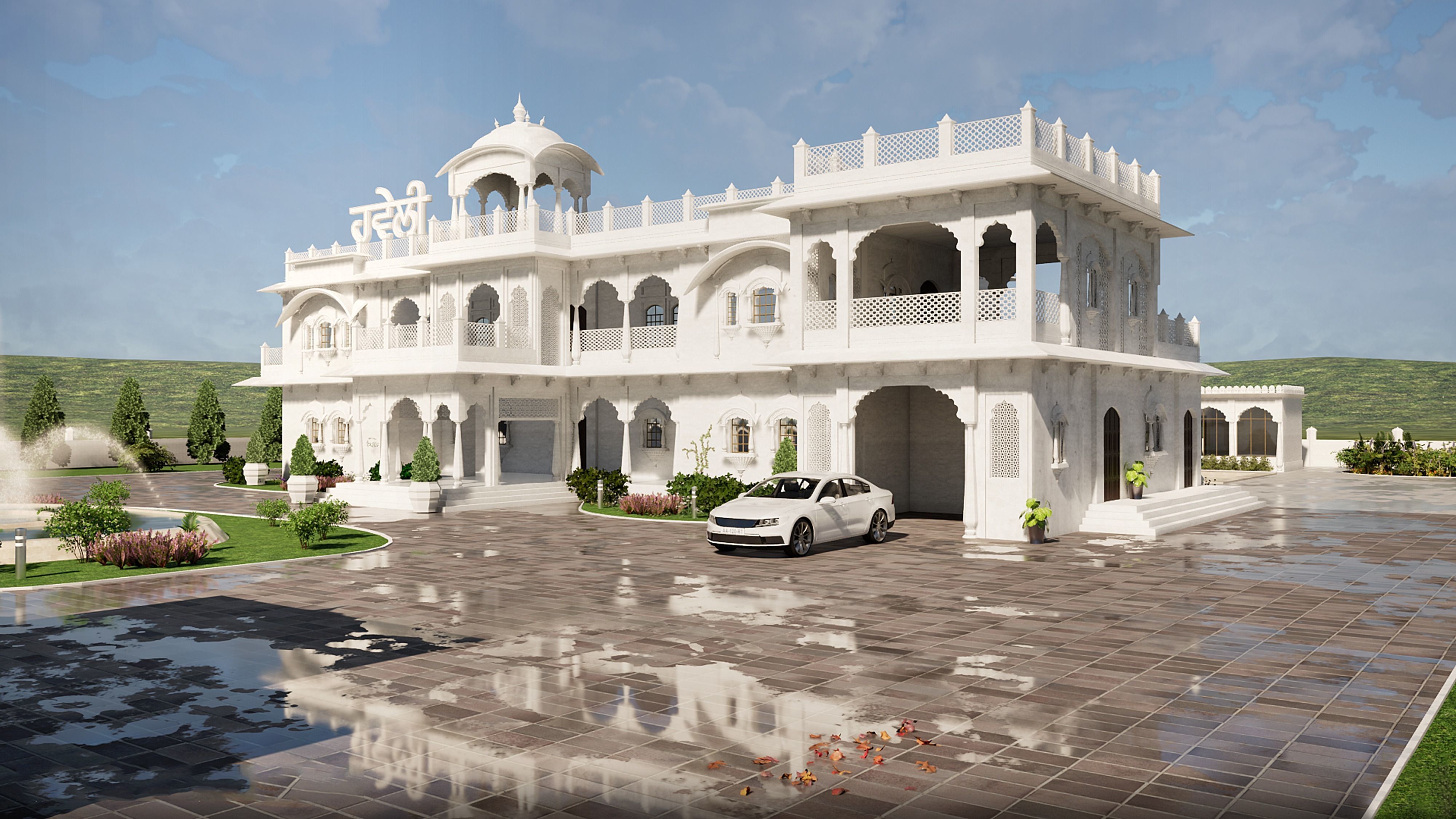 Indian Haweli Exterior Architecture 3D model_2