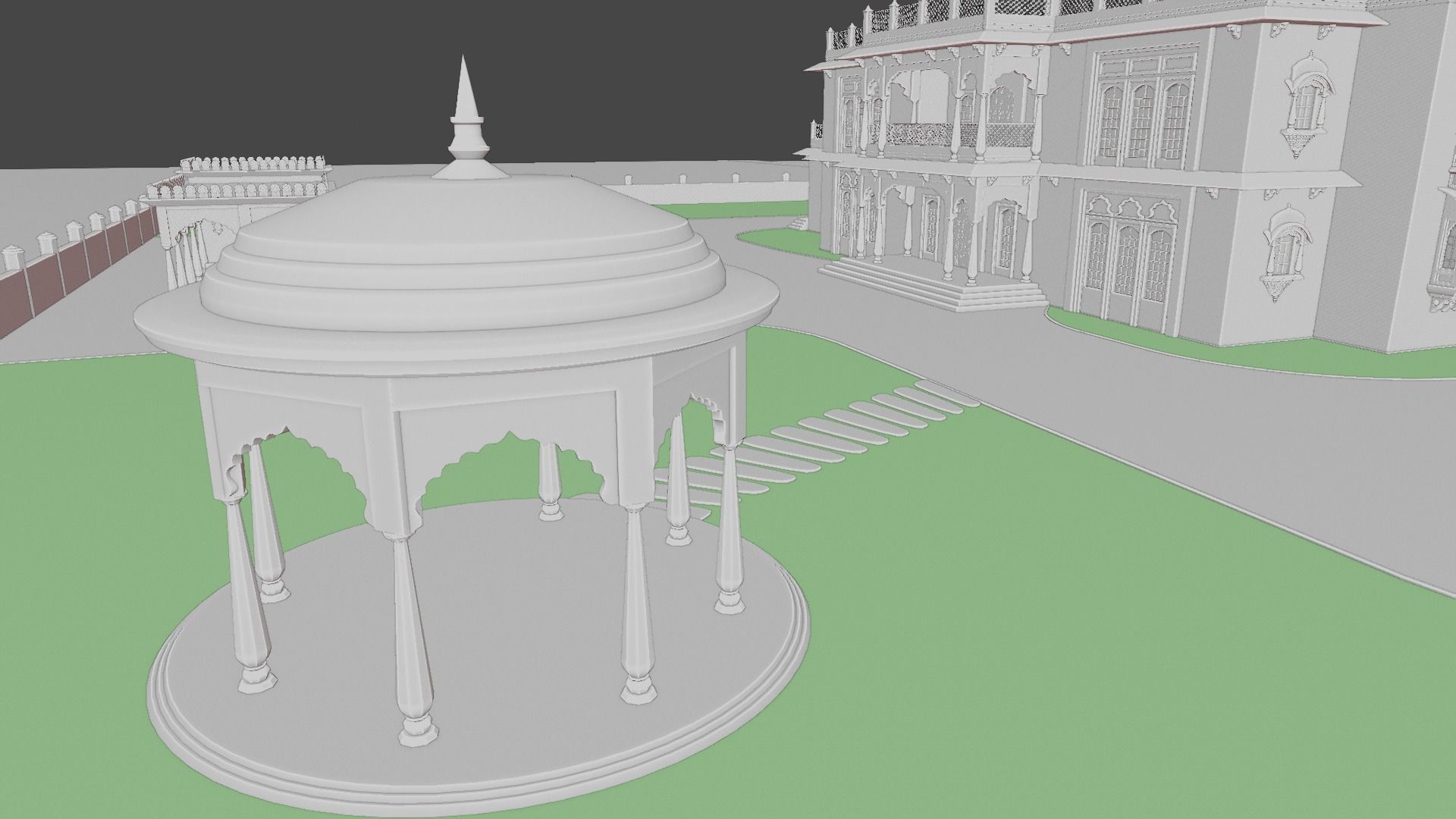 Indian Haweli Exterior Architecture 3D model_10