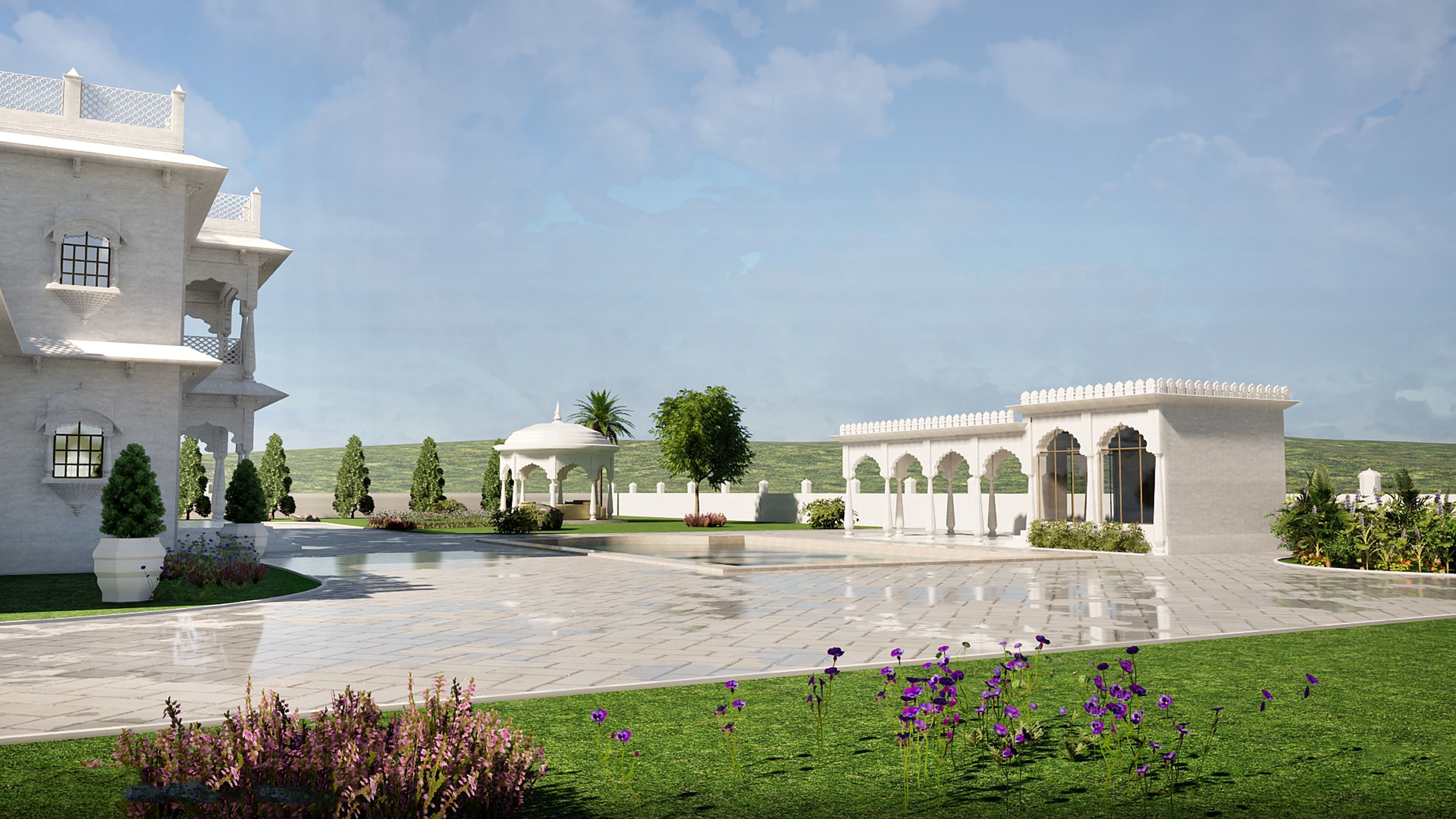 Indian Haweli Exterior Architecture 3D model_5