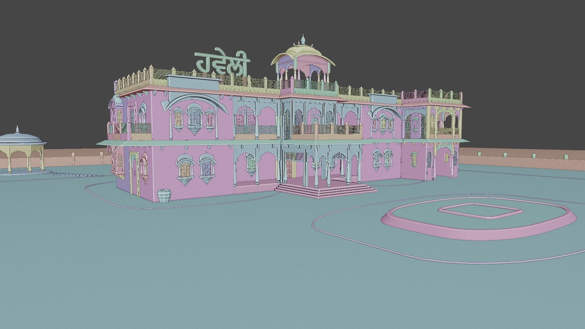 Indian Haweli Exterior Architecture 3D model_6