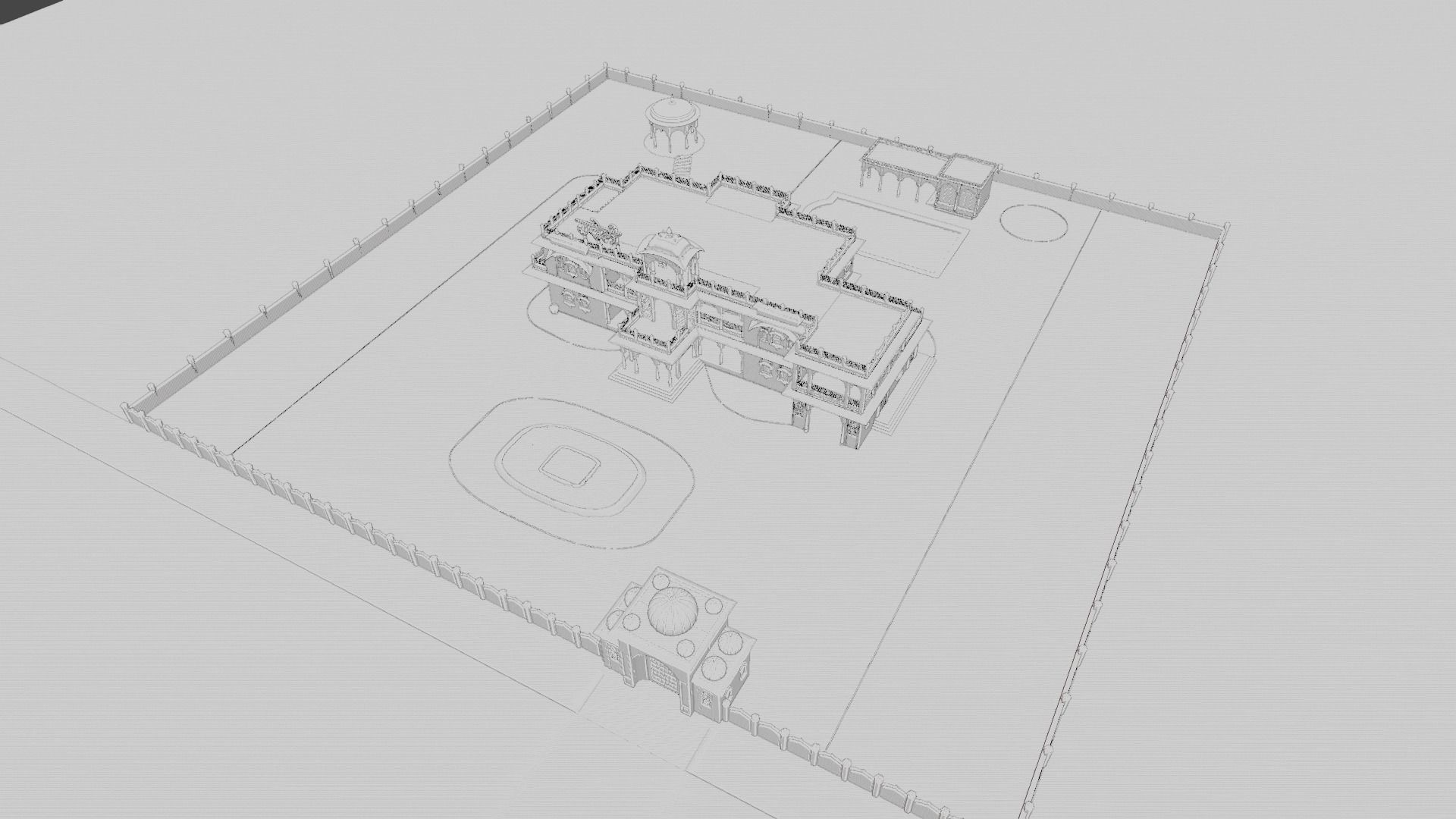 Indian Haweli Exterior Architecture 3D model_9