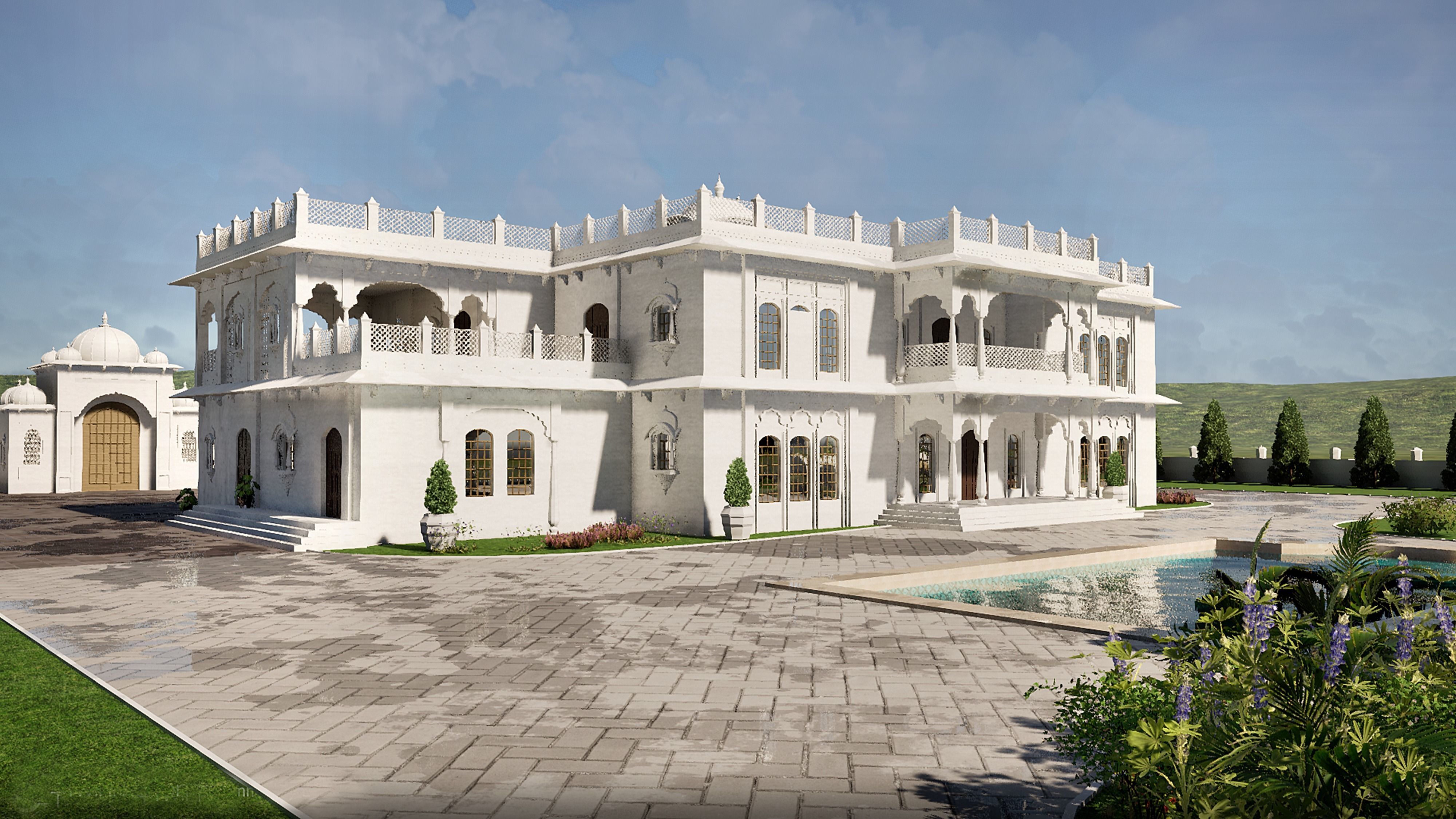 Indian Haweli Exterior Architecture 3D model_3