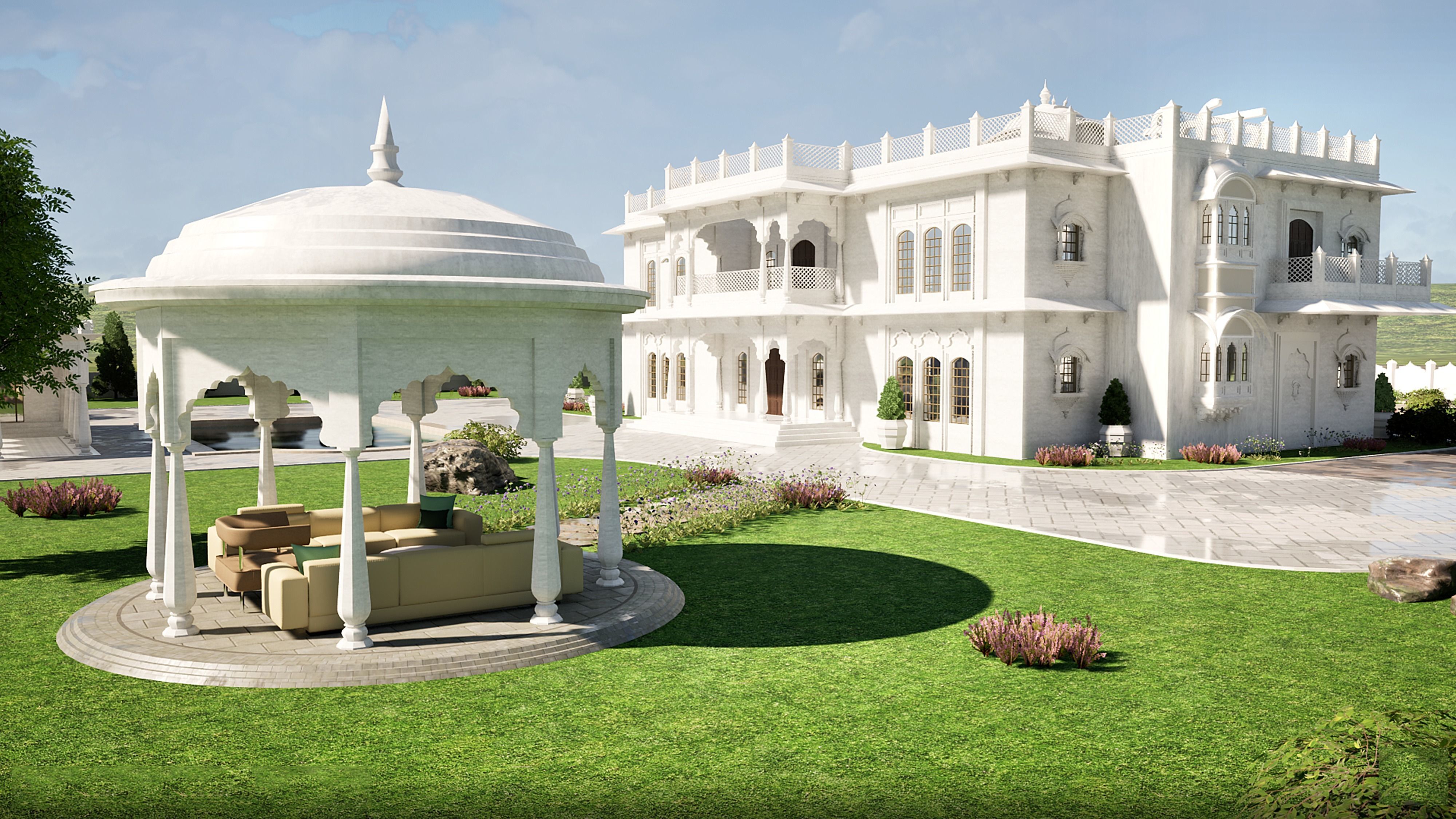 Indian Haweli Exterior Architecture 3D model_4