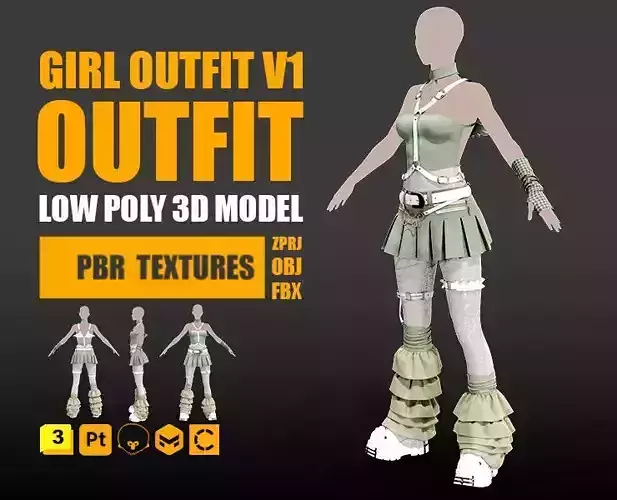 Girl Outfit V1 PBR textures  ZPRJ  OBJ  FBX