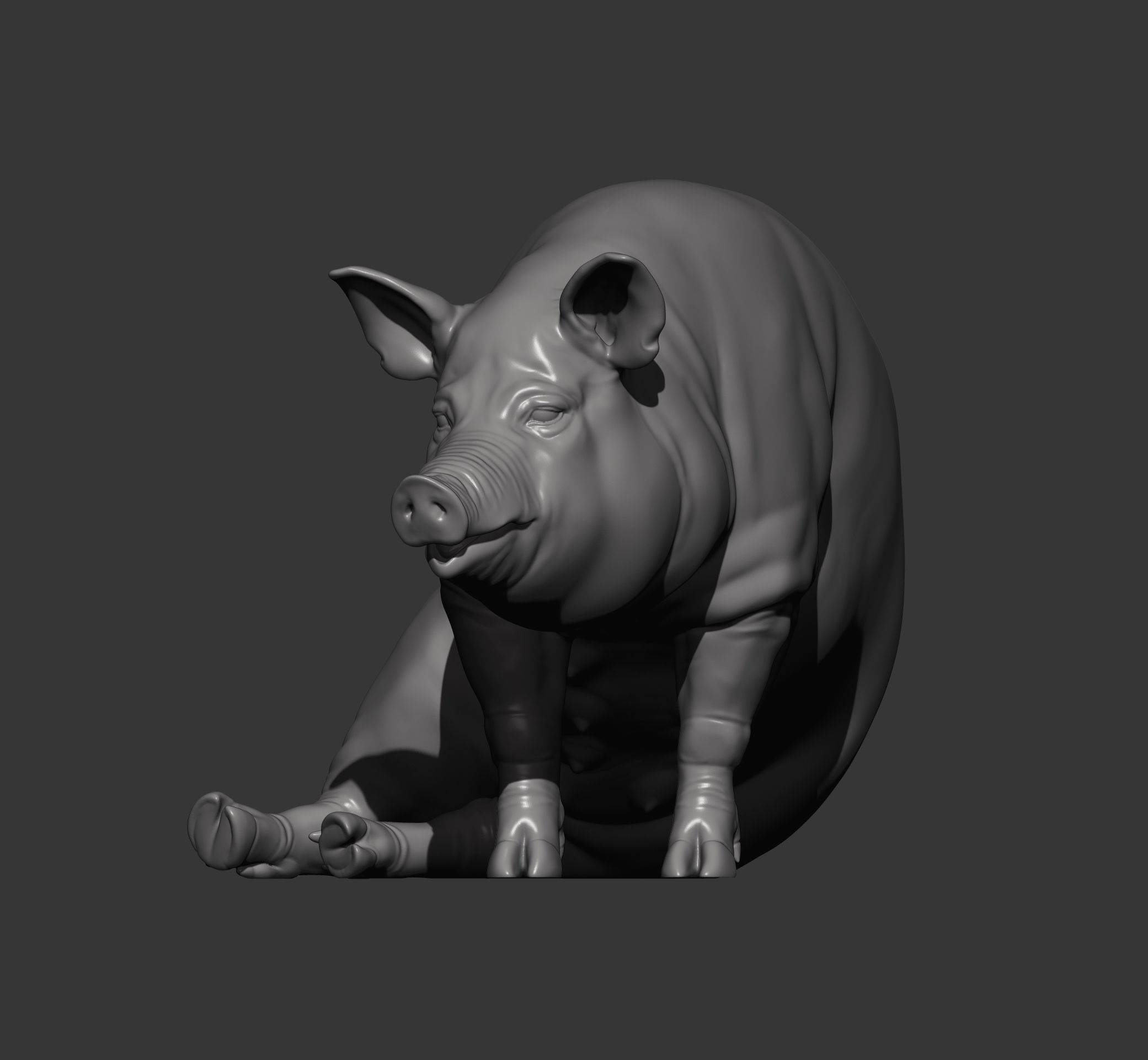 Pig sitting 3D print model_7