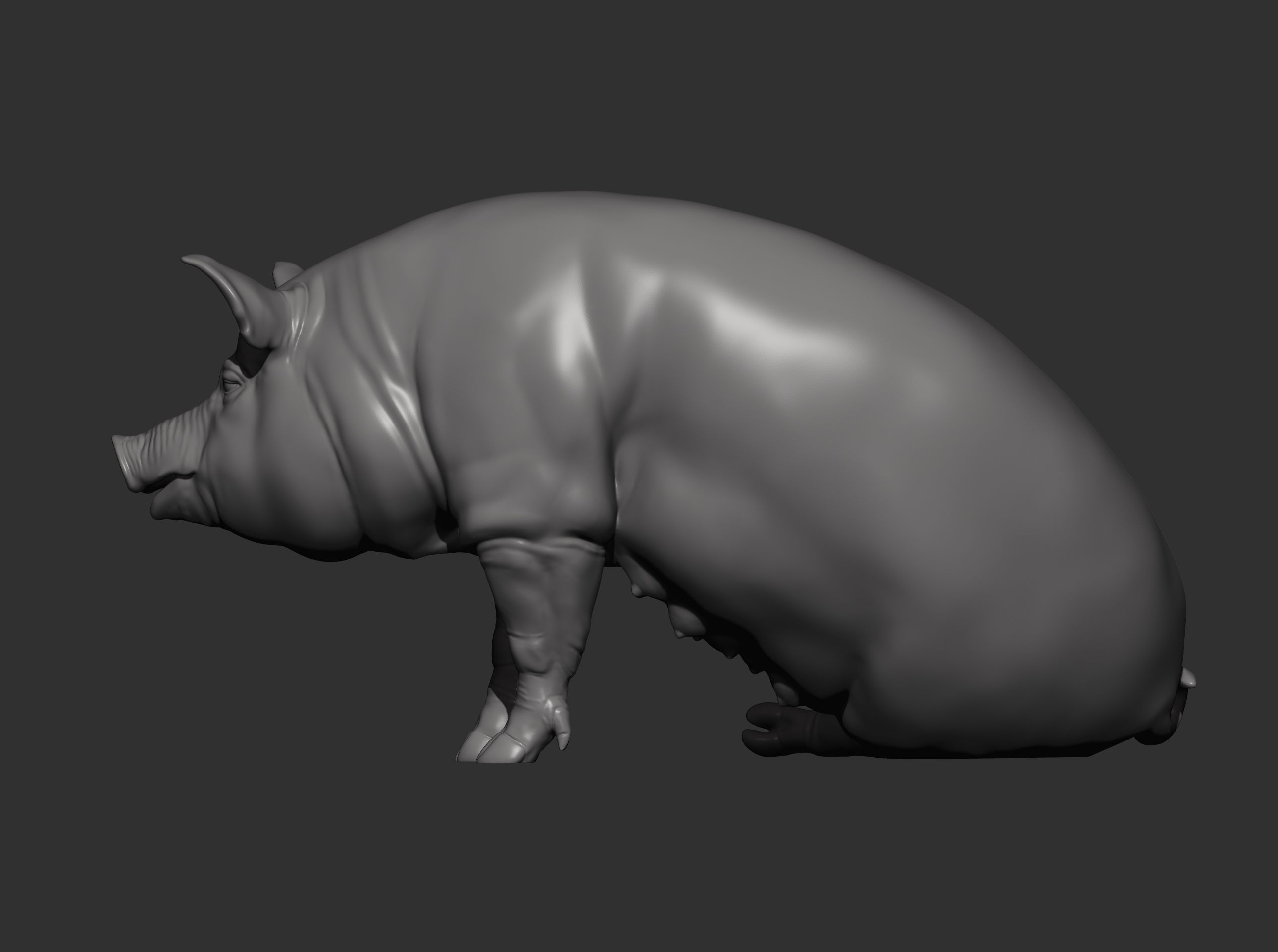 Pig sitting 3D print model_10