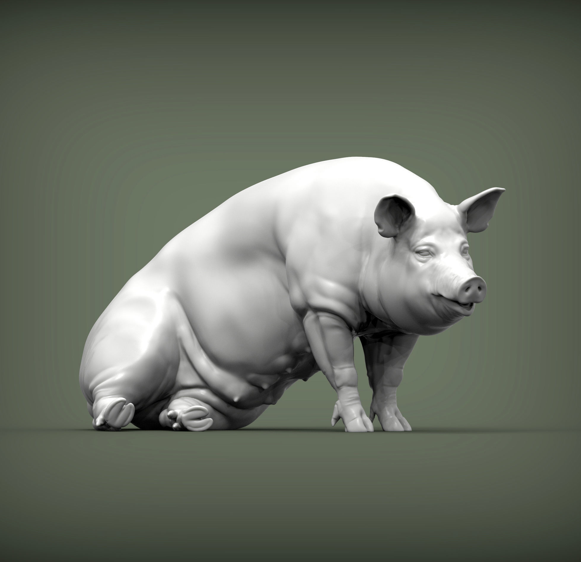 Pig sitting 3D print model_5