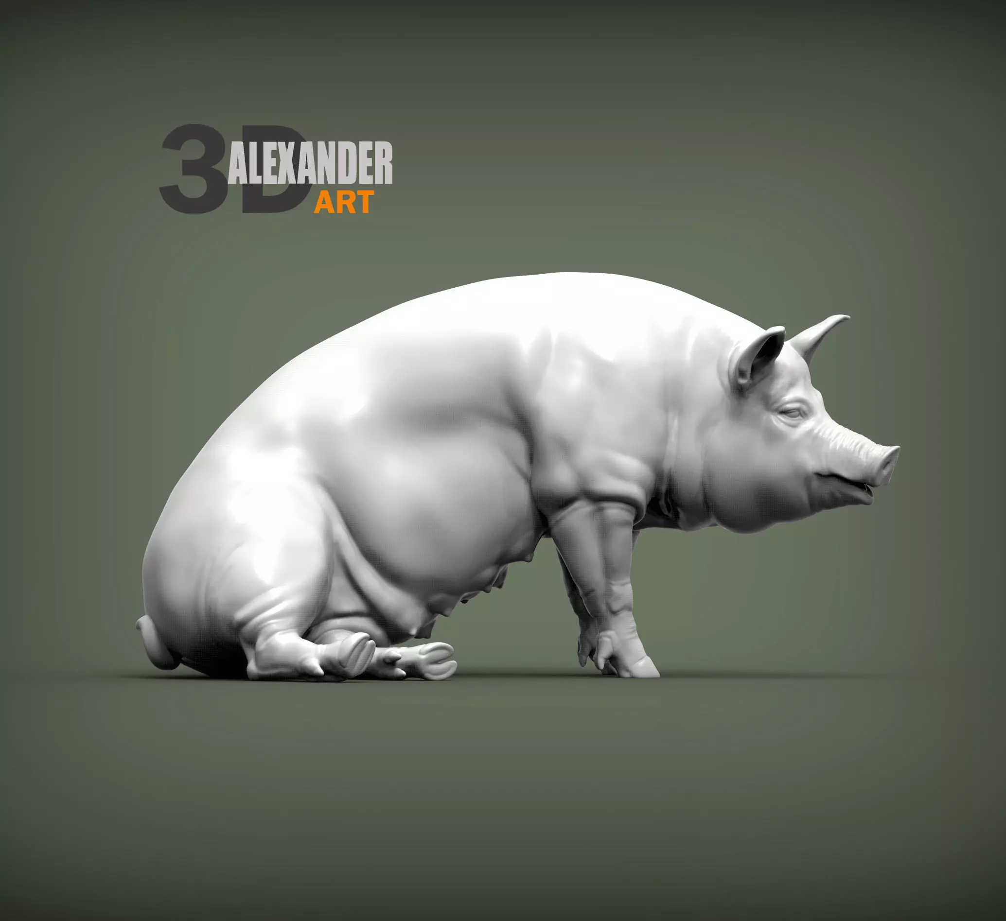 Pig sitting 3D print model_0