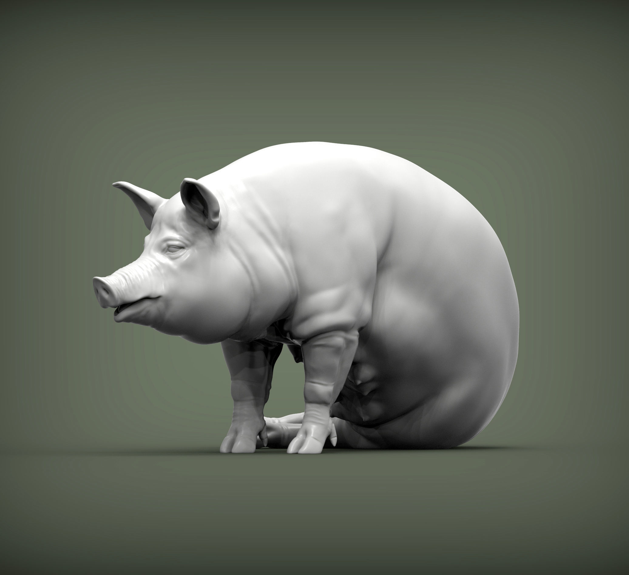 Pig sitting 3D print model_4