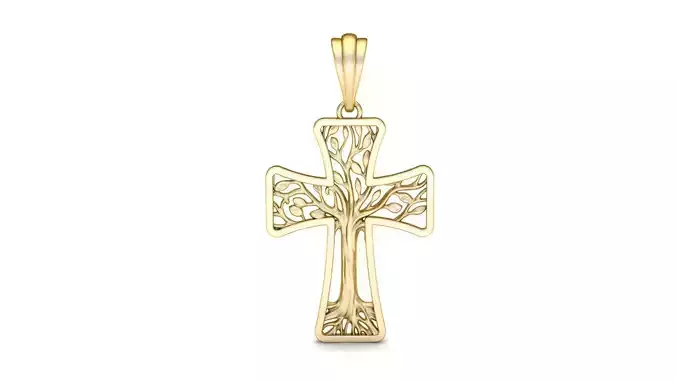 Cross Tree of Life Jesus Pendant Necklace 30 mm