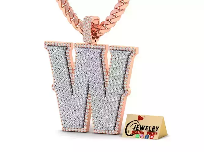 Custom Initial W Letter Diamond Pendant A to Z Alphabet Necklace 3D print model