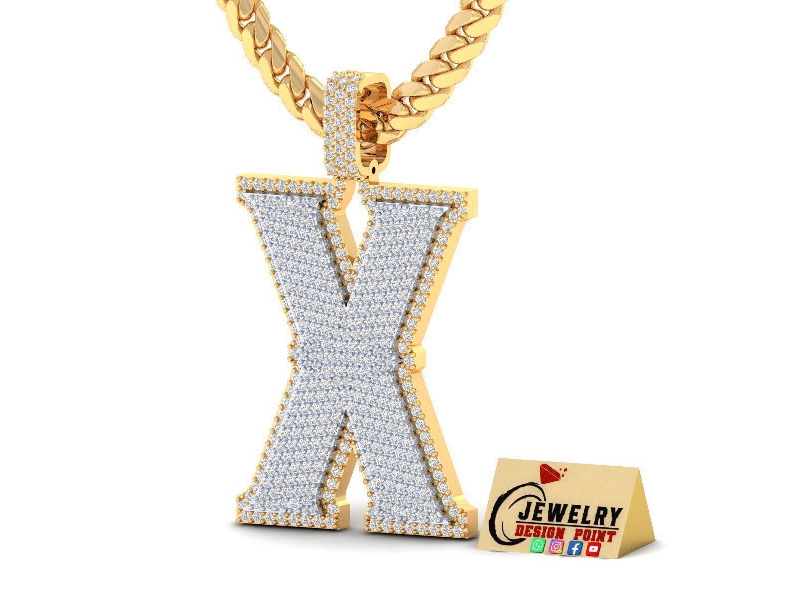 Custom Initial X Letter Diamond Pendant A to Z Alphabet Necklace 3D print model_2