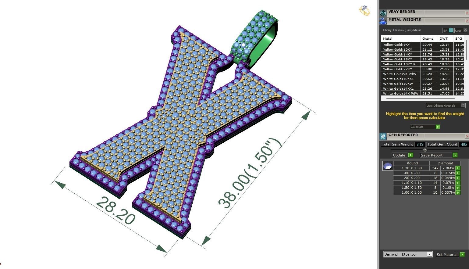 Custom Initial X Letter Diamond Pendant A to Z Alphabet Necklace 3D print model_6