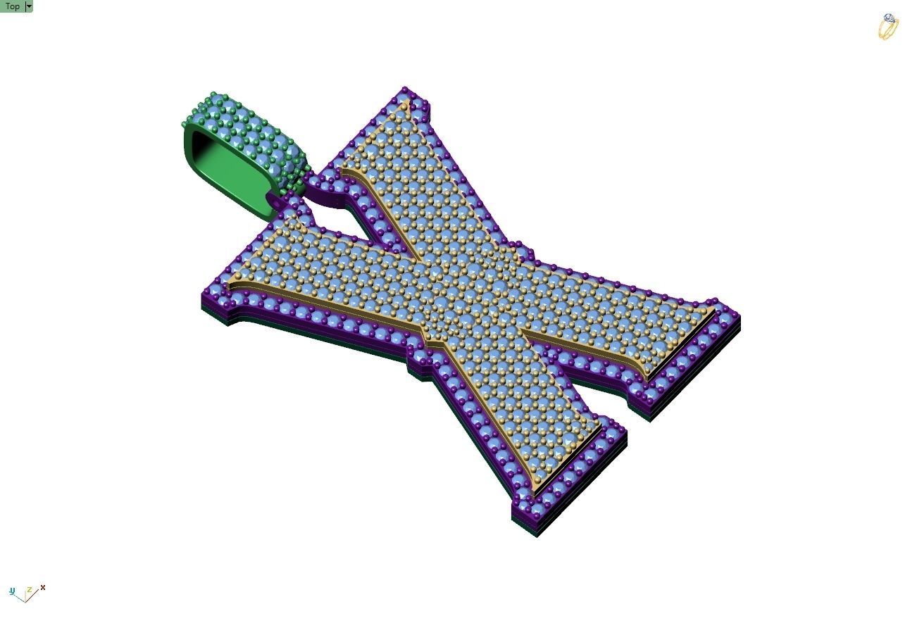 Custom Initial X Letter Diamond Pendant A to Z Alphabet Necklace 3D print model_8